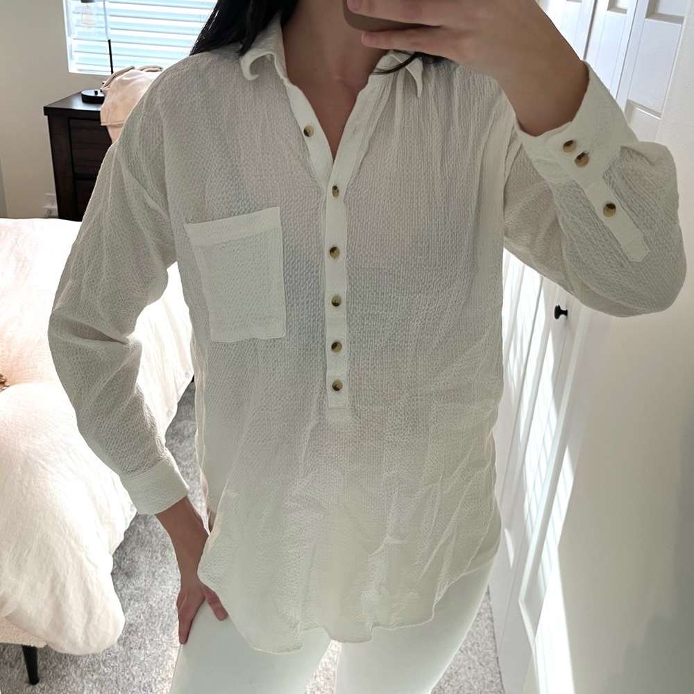 Anthropologie Pilcro White Button-Up Shirt